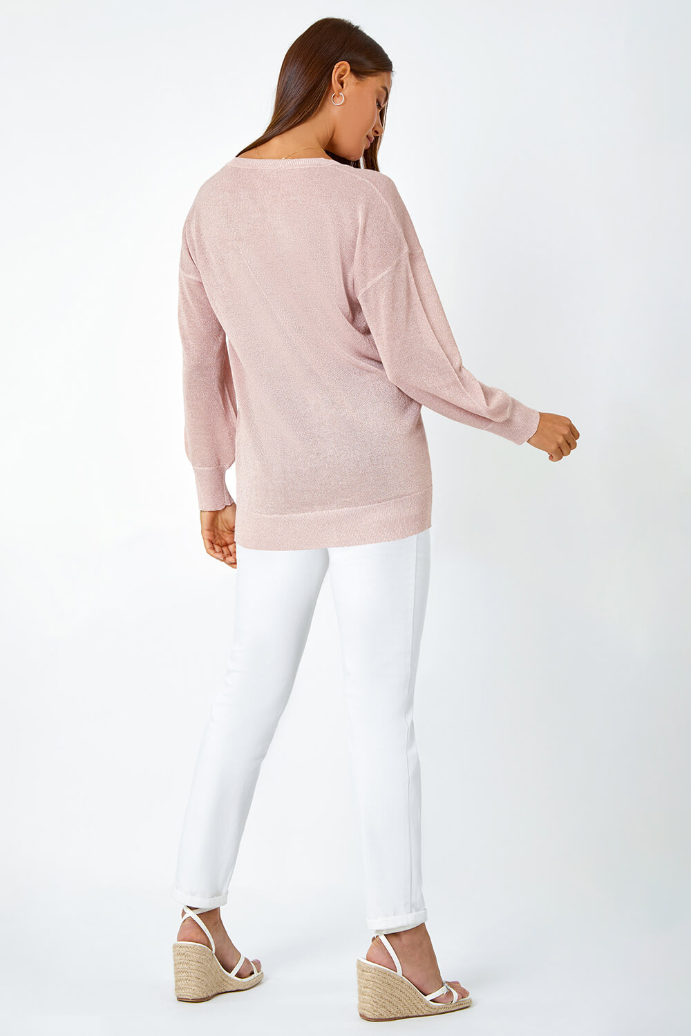 Light Pink Relaxed Shimmer Stretch Jumper, Image 3 of 5