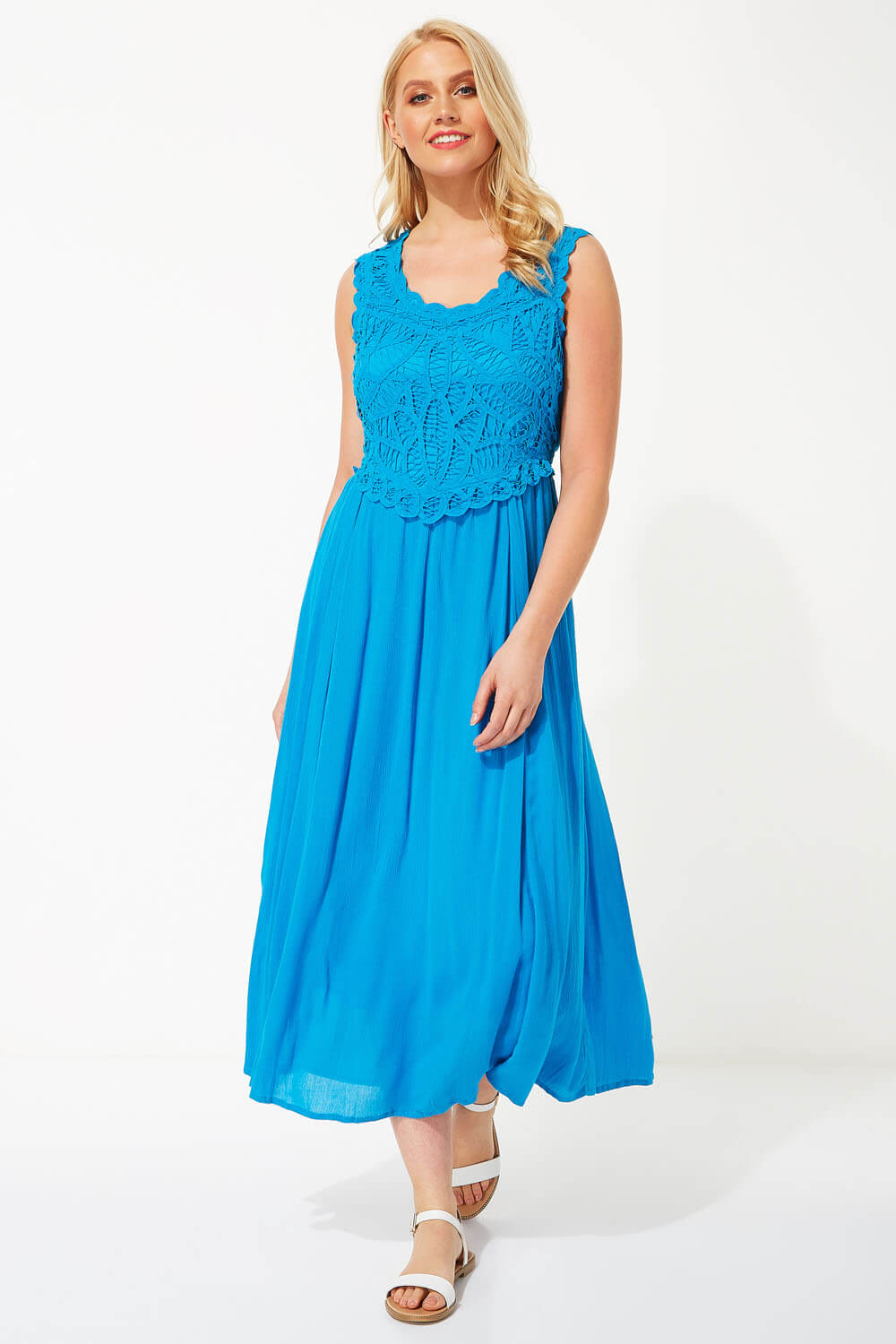 Crochet Bodice Maxi Dress in Turquoise 
