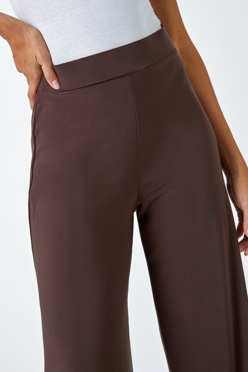 Chocolate Wide Leg Stretch Trousers, Image 5 of 5