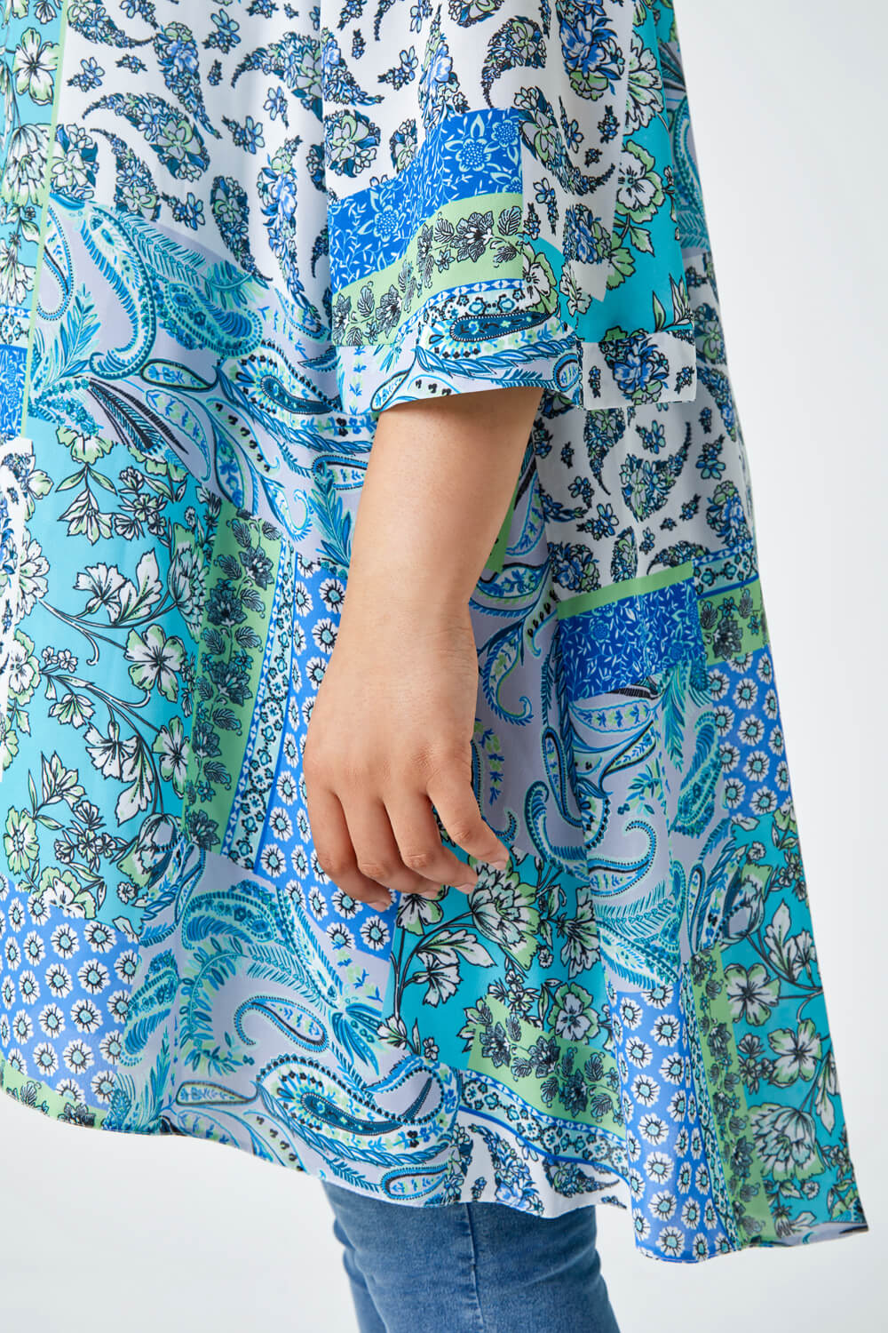 Blue Curve Floral Paisley Longline Kimono, Image 5 of 5