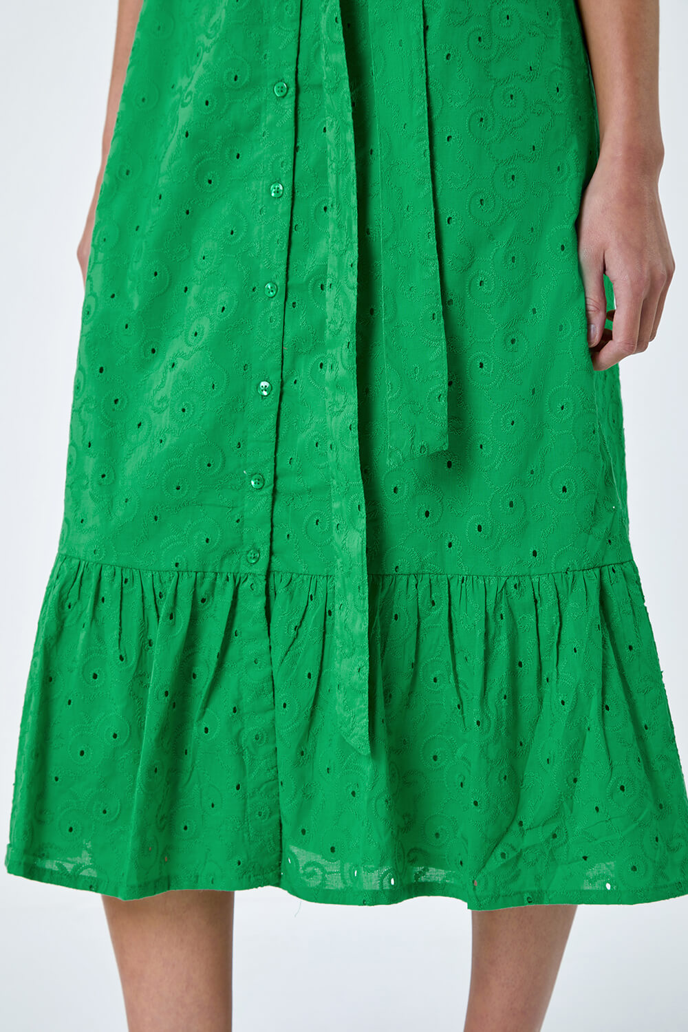 Green Petite Cotton Broderie Frill Midi Dress, Image 5 of 5