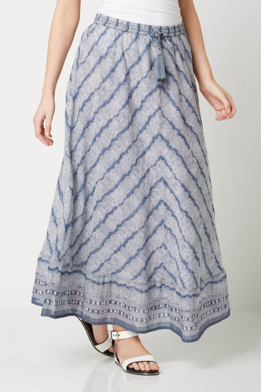 Denim Cotton Boho Print Maxi Skirt, Image 2 of 4