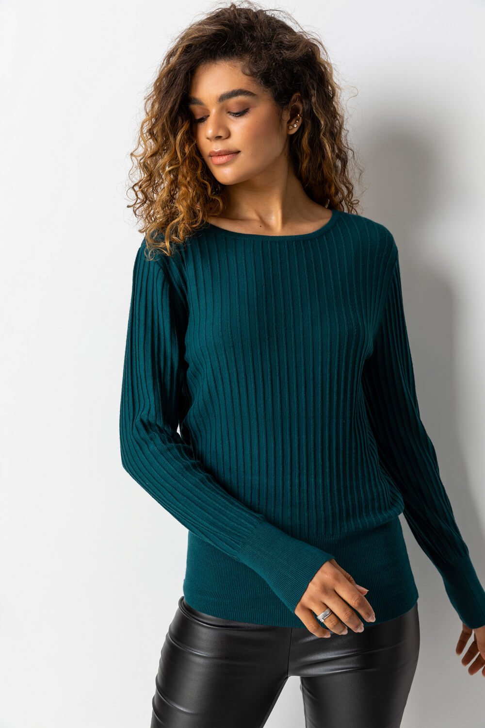 Emerald Ribbed Textured Jumper , Image 1 of 4