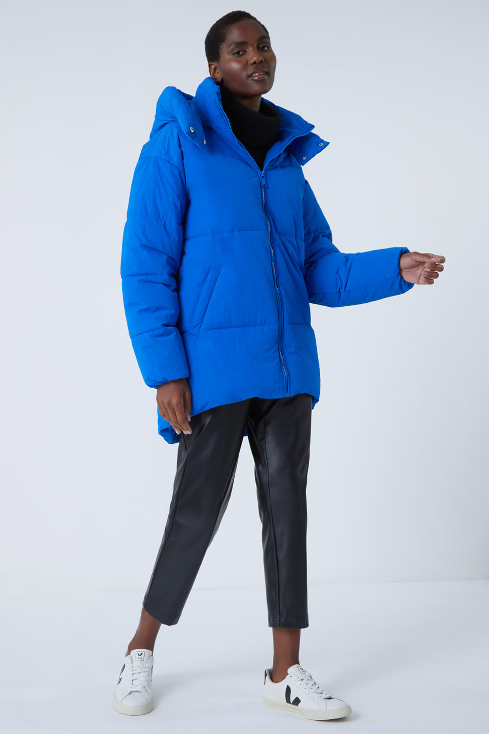 Blue Oversized Padded Hooded Coat, Image 5 of 6