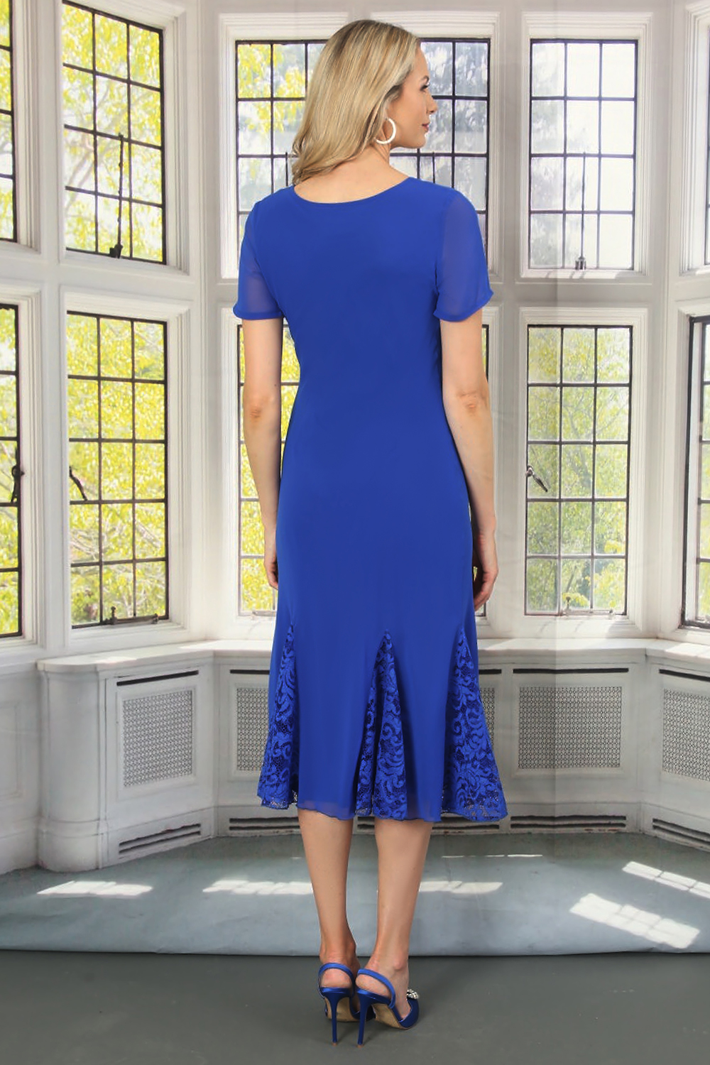 Royal Blue Julianna Lace Insert Godet Dress, Image 5 of 5