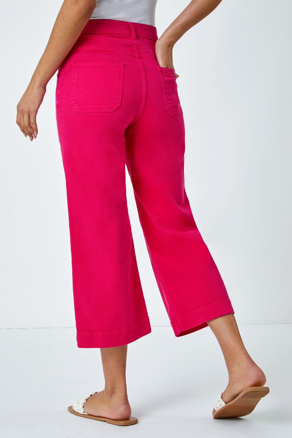 Hot Pink Cotton Denim Stretch Culottes, Image 3 of 5