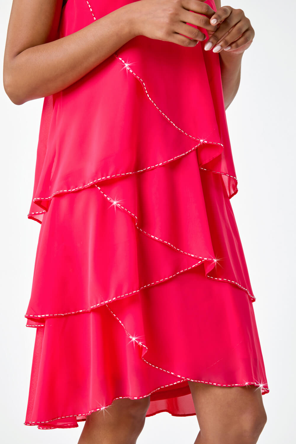 CORAL Sequin Trim Tiered Halterneck Dress, Image 5 of 5