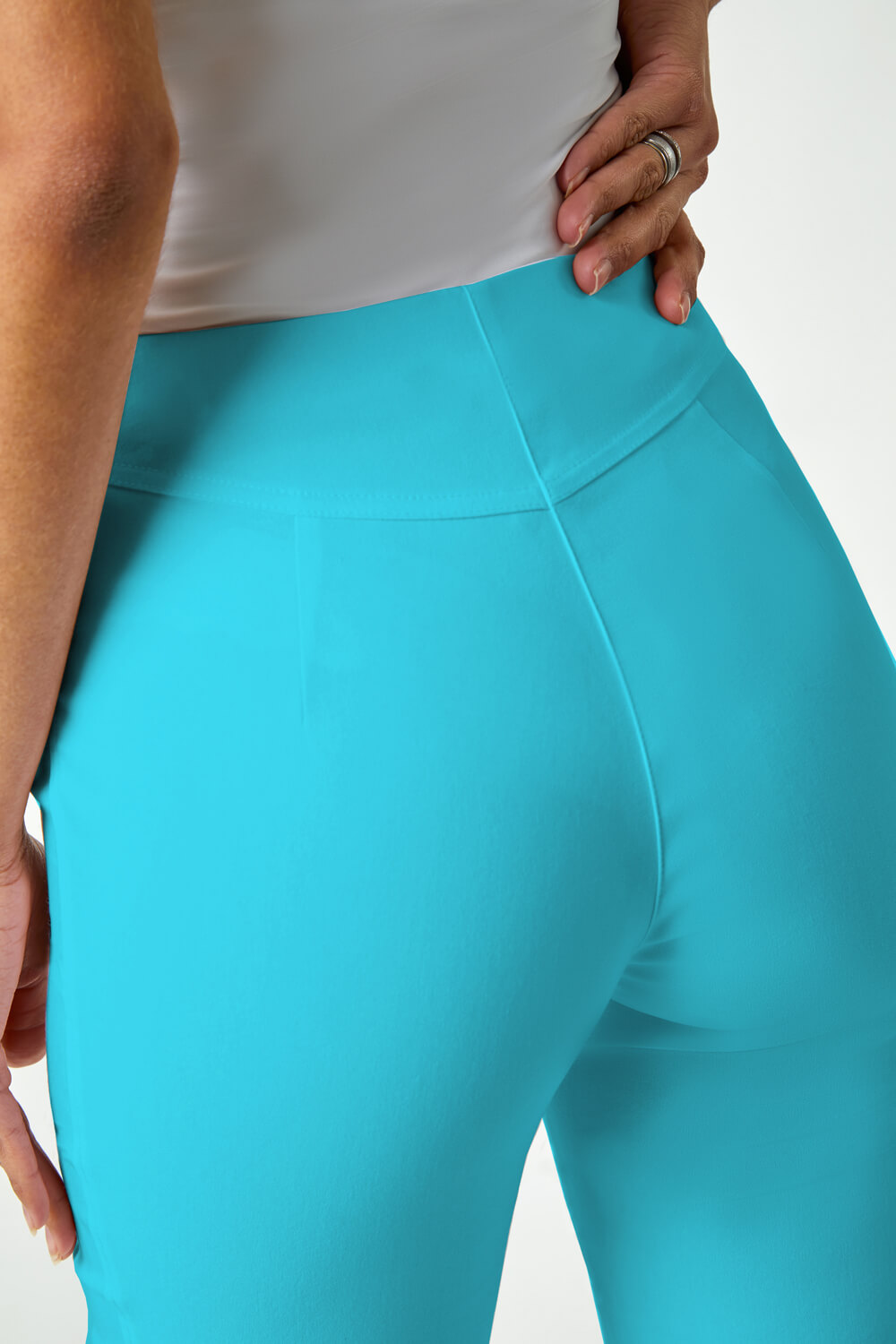 Turquoise Knee Length Stretch Shorts, Image 5 of 6