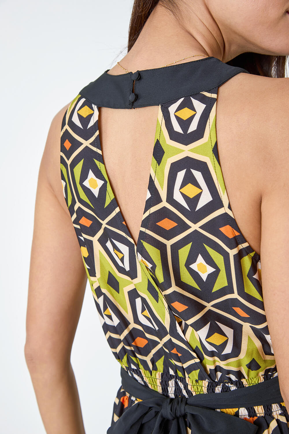 Lime Geometric Print Halter Neck Maxi Dress, Image 5 of 6