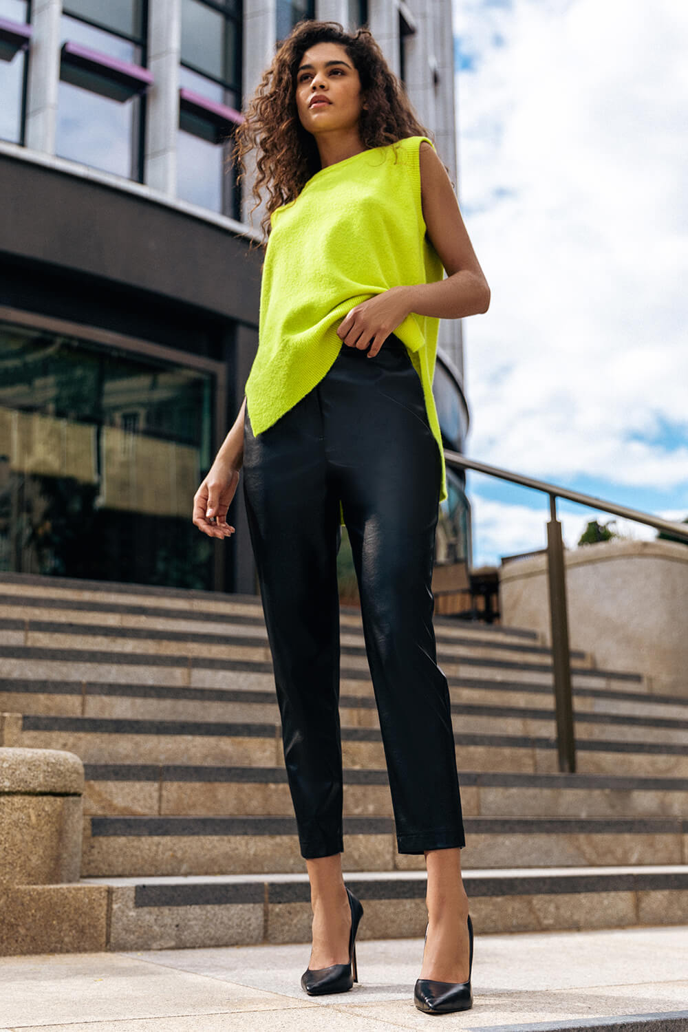 Lime Longline Knitted Stretch Vest, Image 5 of 6