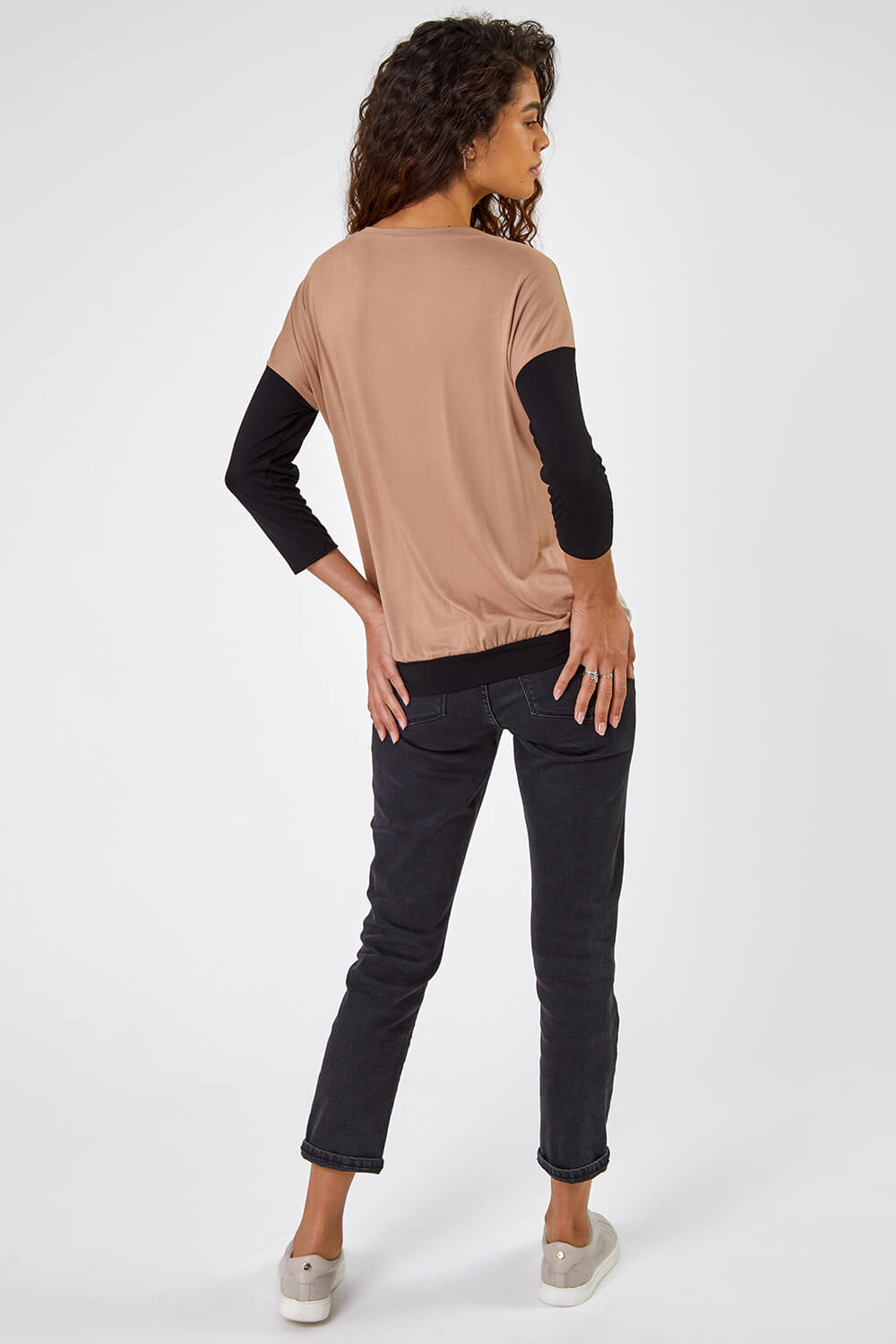 Camel  Colour Block Jersey Stretch Top, Image 2 of 5