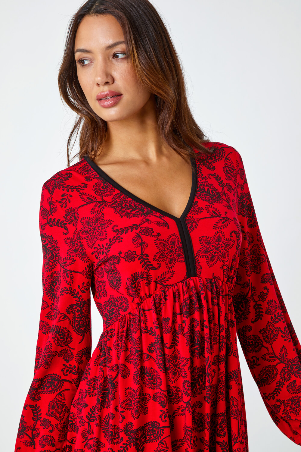 Red Floral Print Stretch Jersey Dress, Image 4 of 5