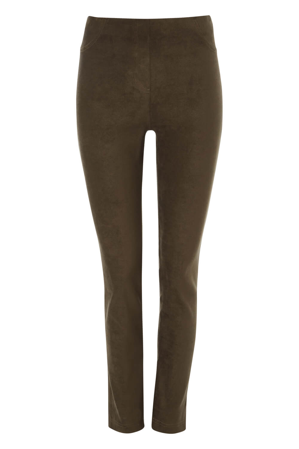 KHAKI Full Length Suedette Stretch Trousers, Image 5 of 5
