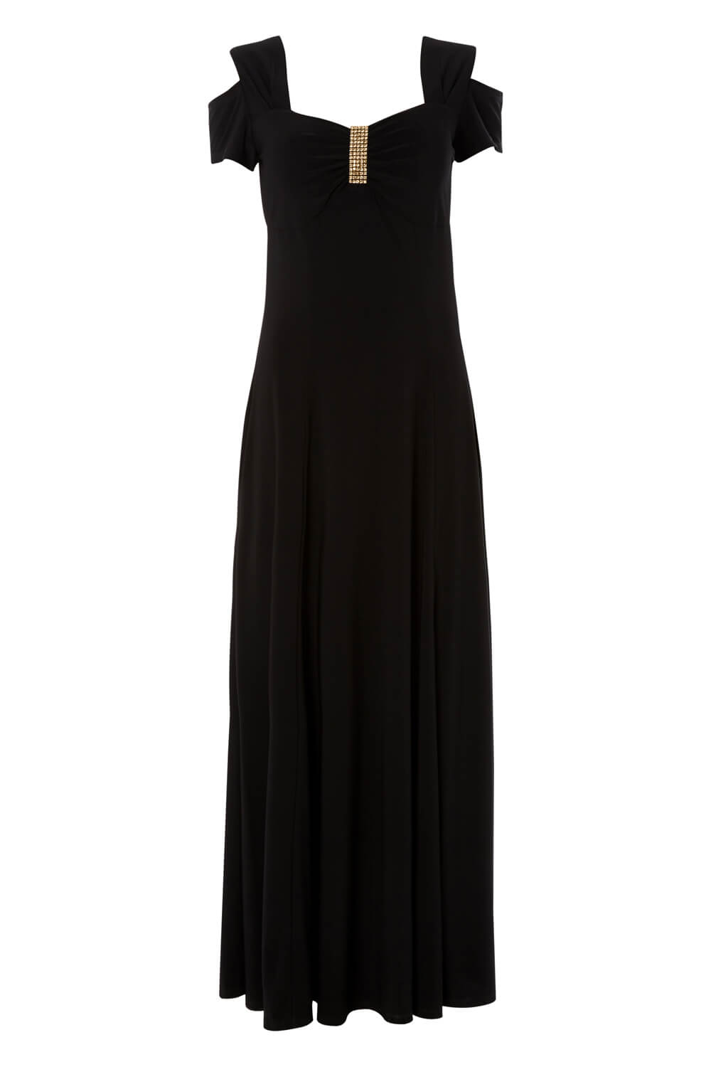 Black Gold Diamante Cold Shoulder Maxi Dress, Image 4 of 4