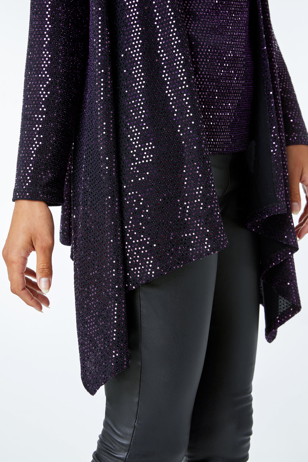 Purple Sequin Sparkle Waterfall Stretch Jacket, Image 5 of 5