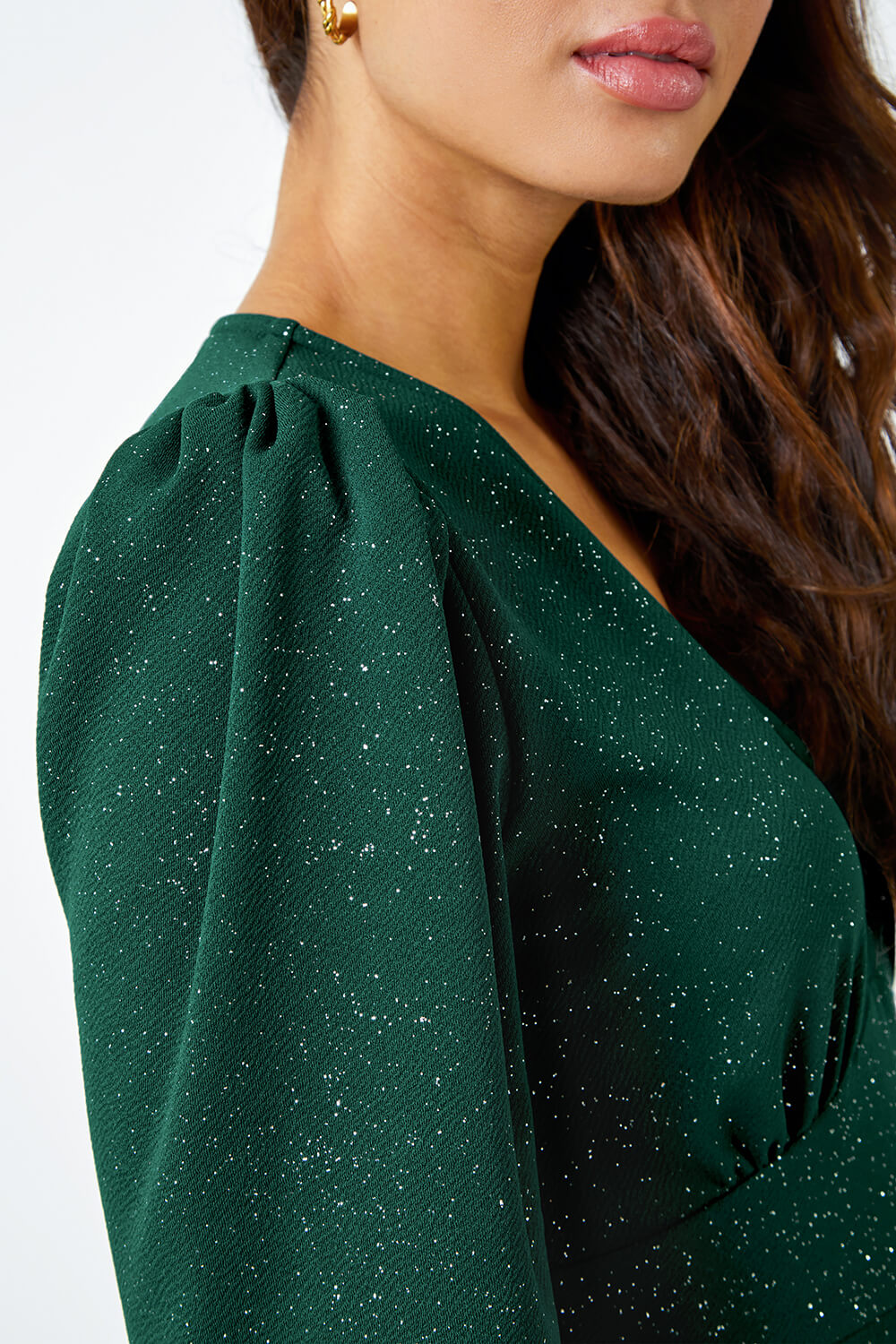 Green Frill Hem Glitter Dress, Image 5 of 5