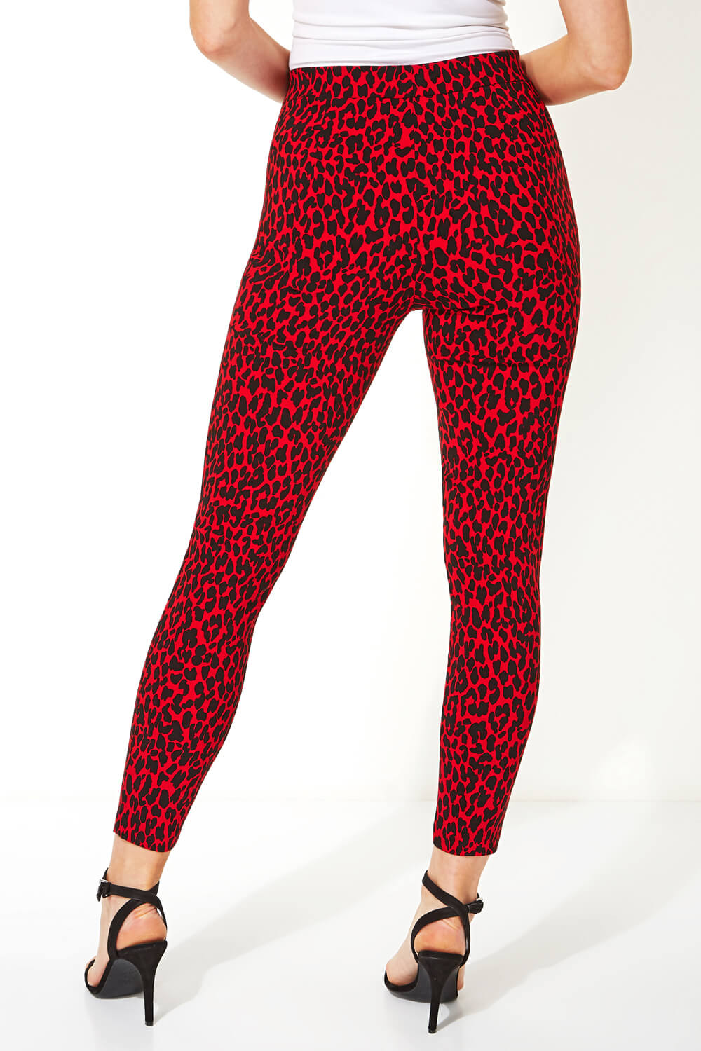 Red Animal Print Full Length Trousers , Image 3 of 5