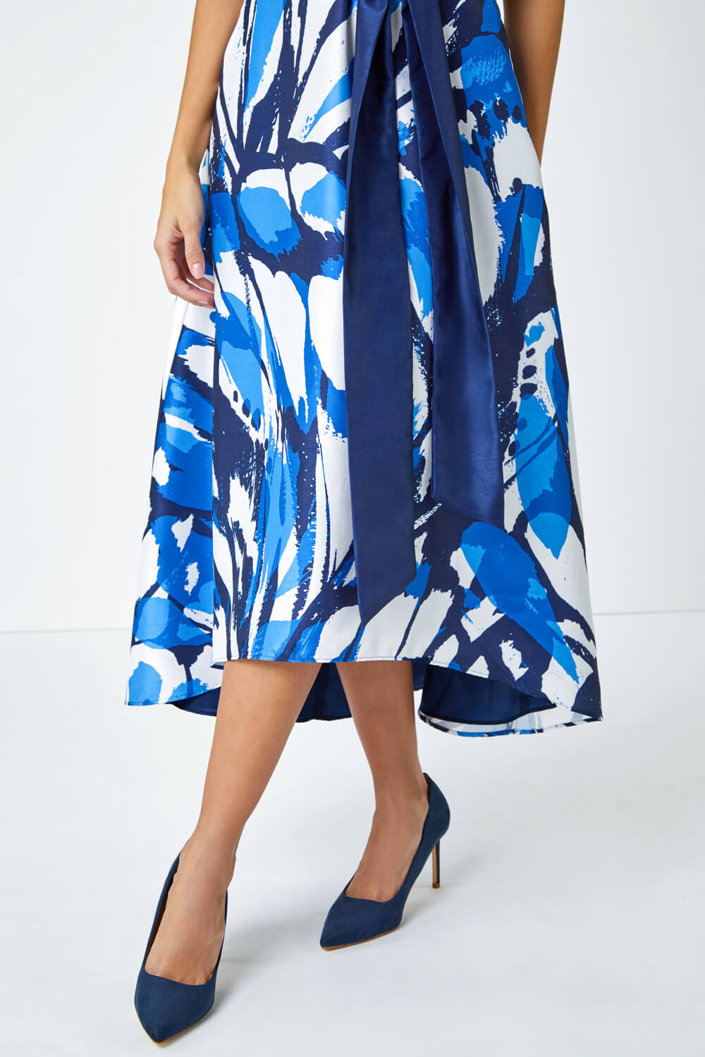 Navy  Butterfly Print Fit & Flare Dress, Image 5 of 5