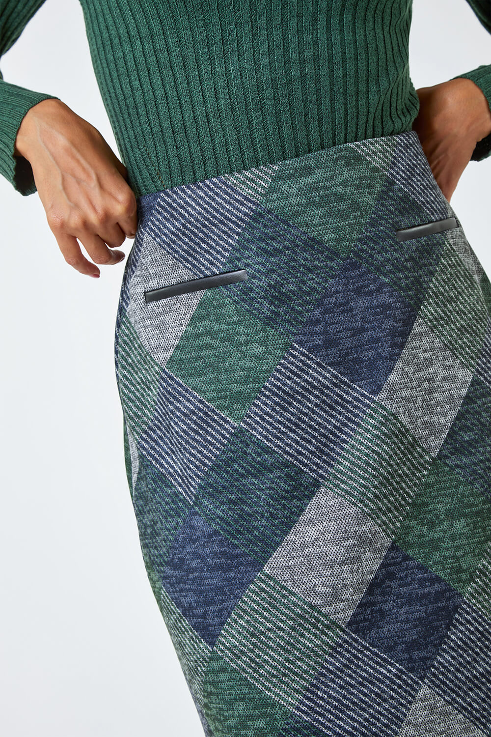 Green Check Print Pocket Stretch Skirt, Image 5 of 5