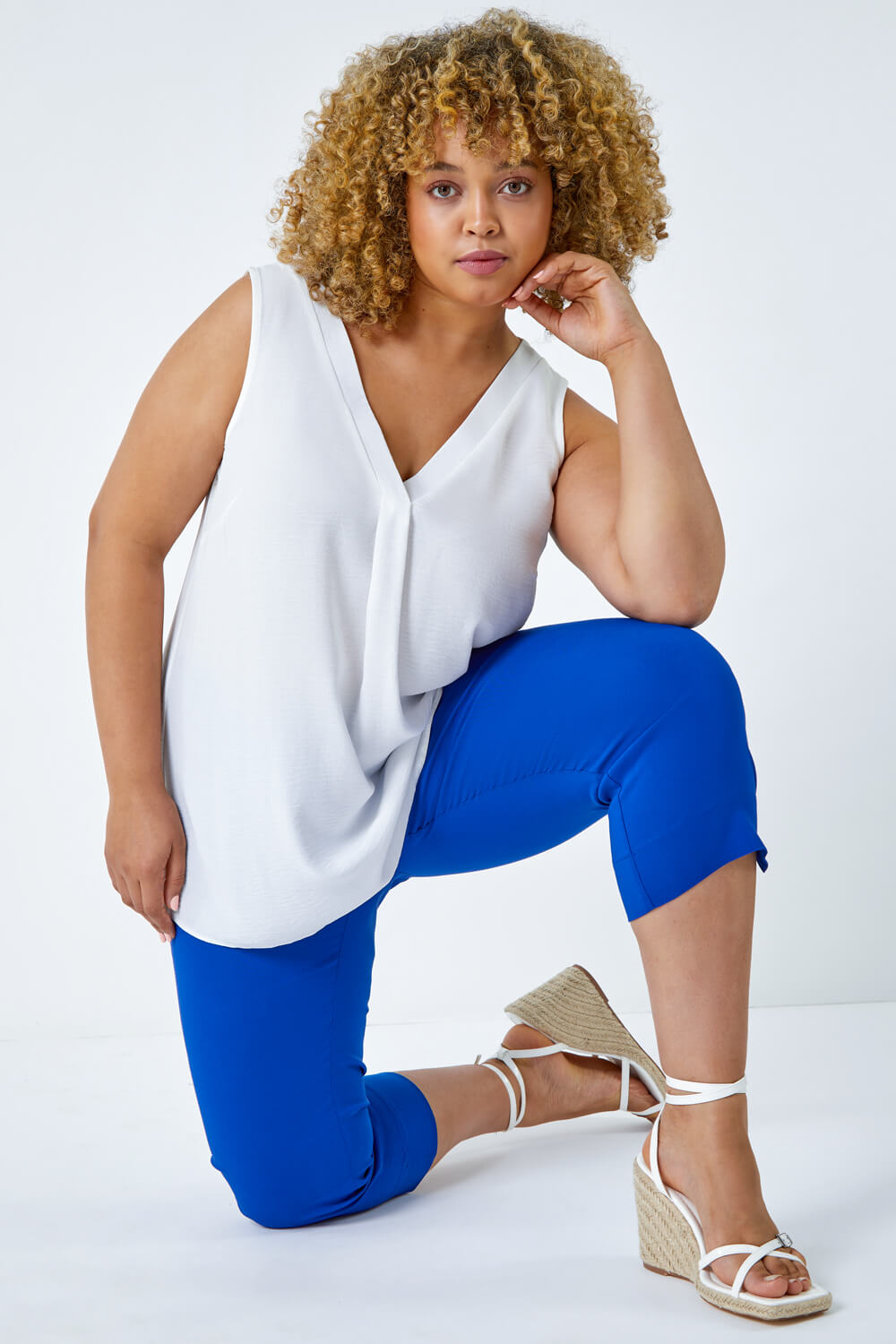 Royal Blue Curve Cropped Stretch Trouser, Image 4 of 5