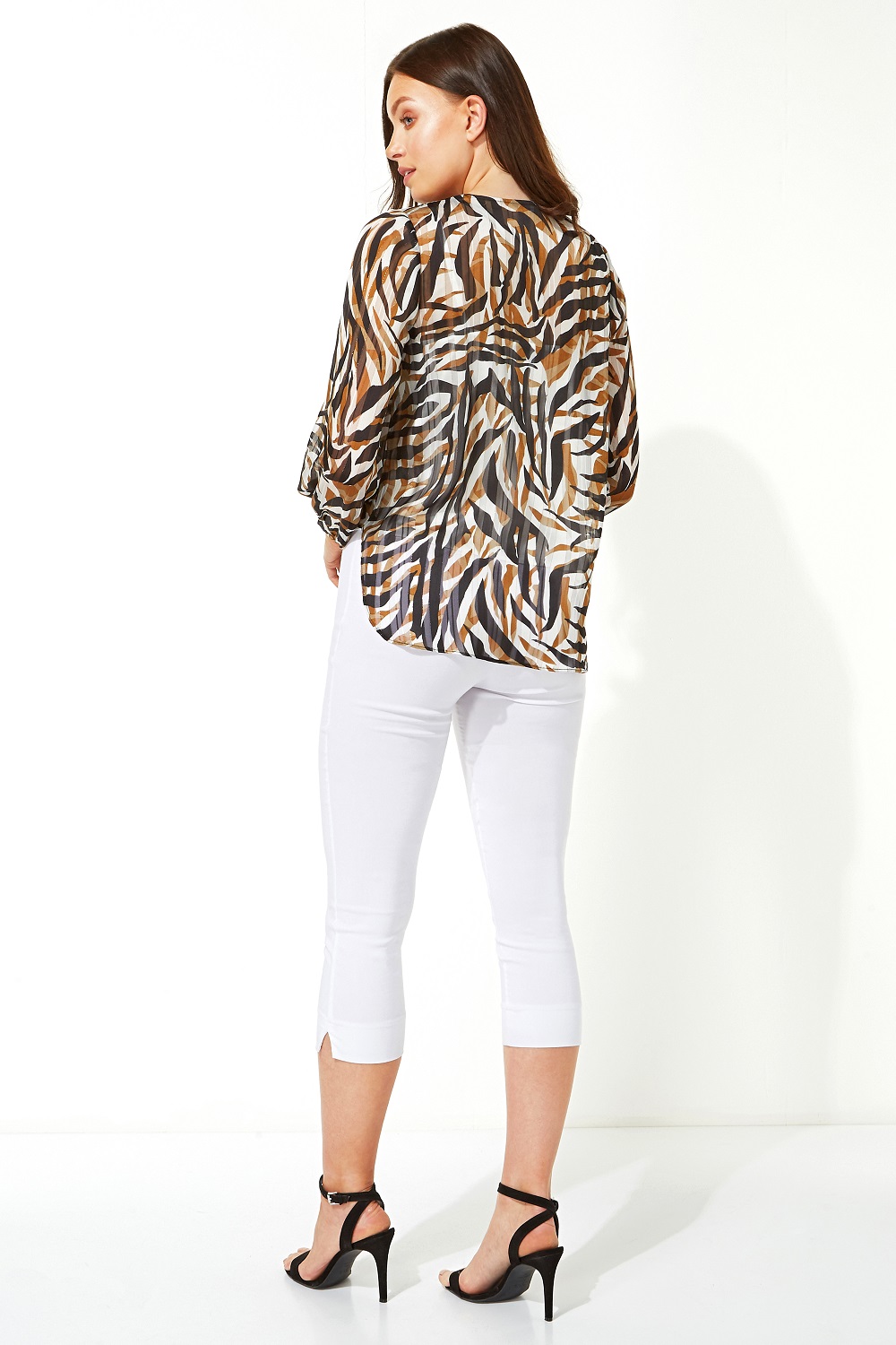 Brown Animal Print Tie Front Blouse, Image 3 of 4