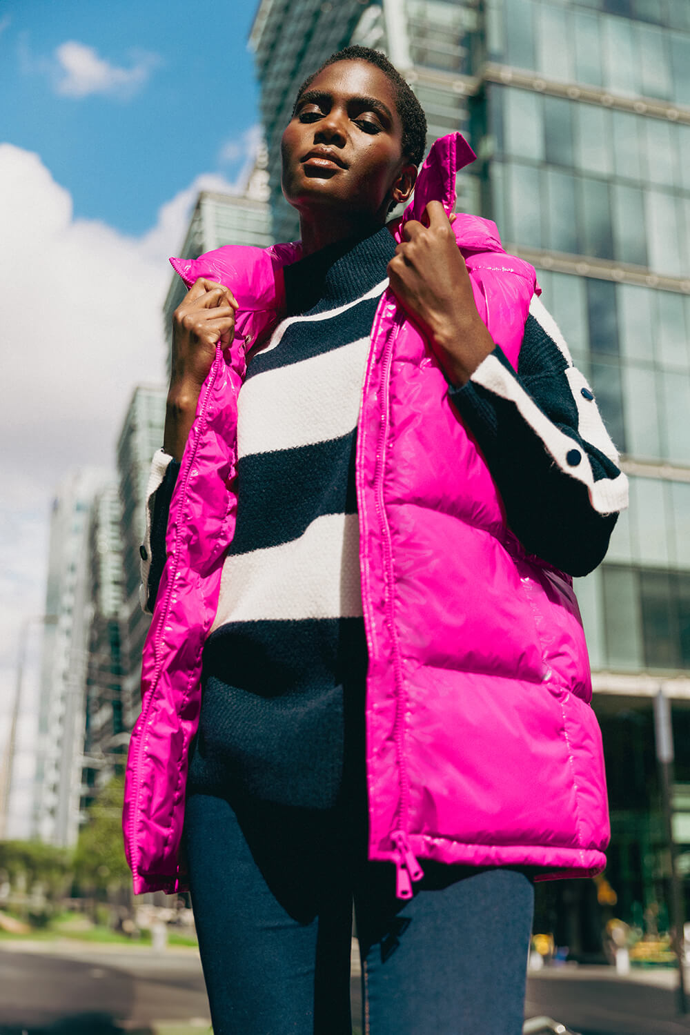 MAGENTA Patent Hooded Gilet, Image 2 of 6