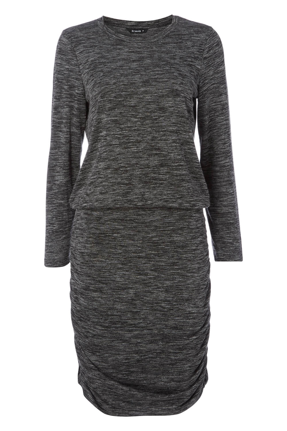 Mottled Grey Ruched Long Sleeves Dress, Image 4 of 4