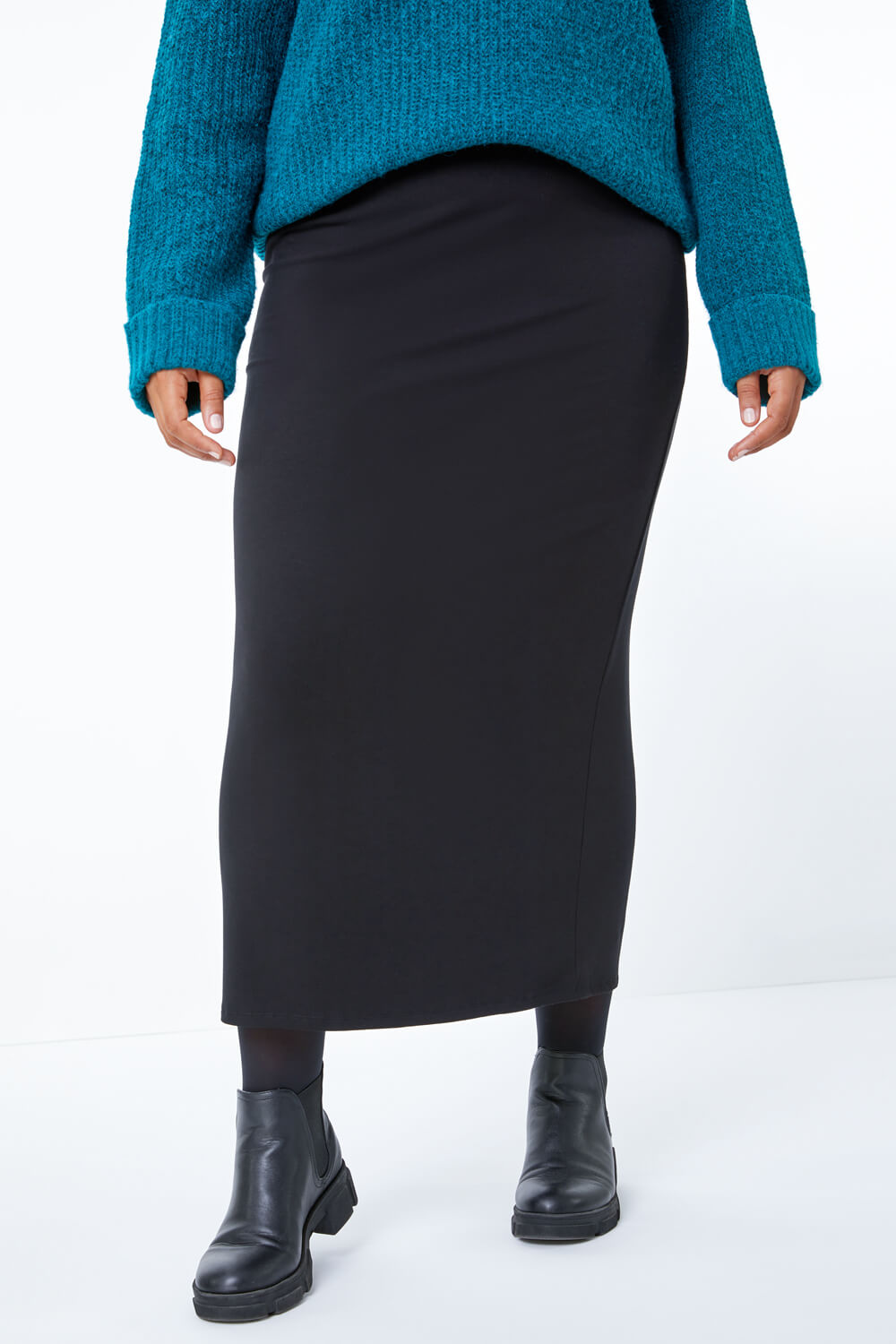 Black Curve Midi Stretch Skirt , Image 4 of 4