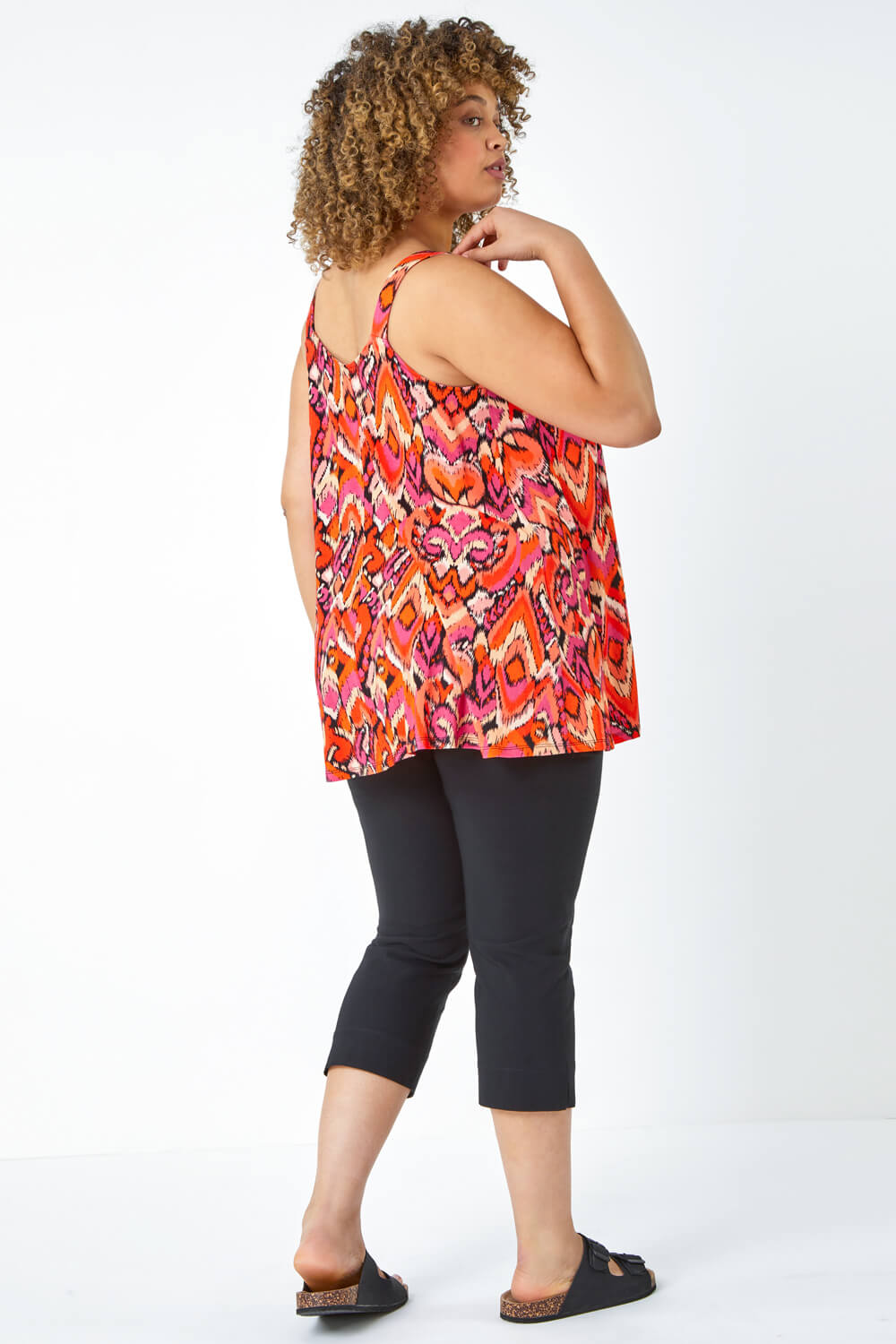 ORANGE Curve Aztec Print Ruched Stretch Top, Image 3 of 5