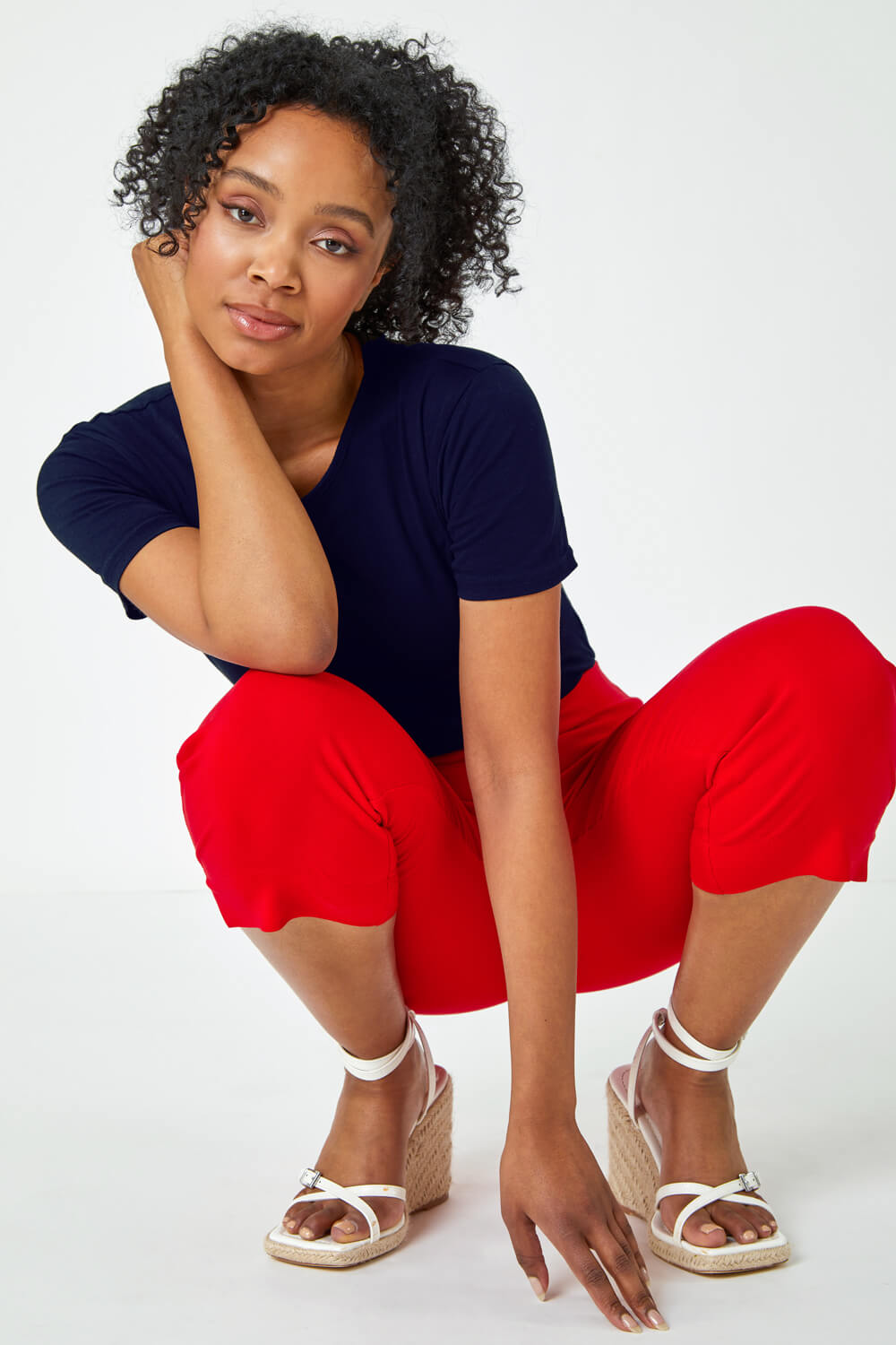 Red Petite Cropped Stretch Trouser, Image 4 of 5