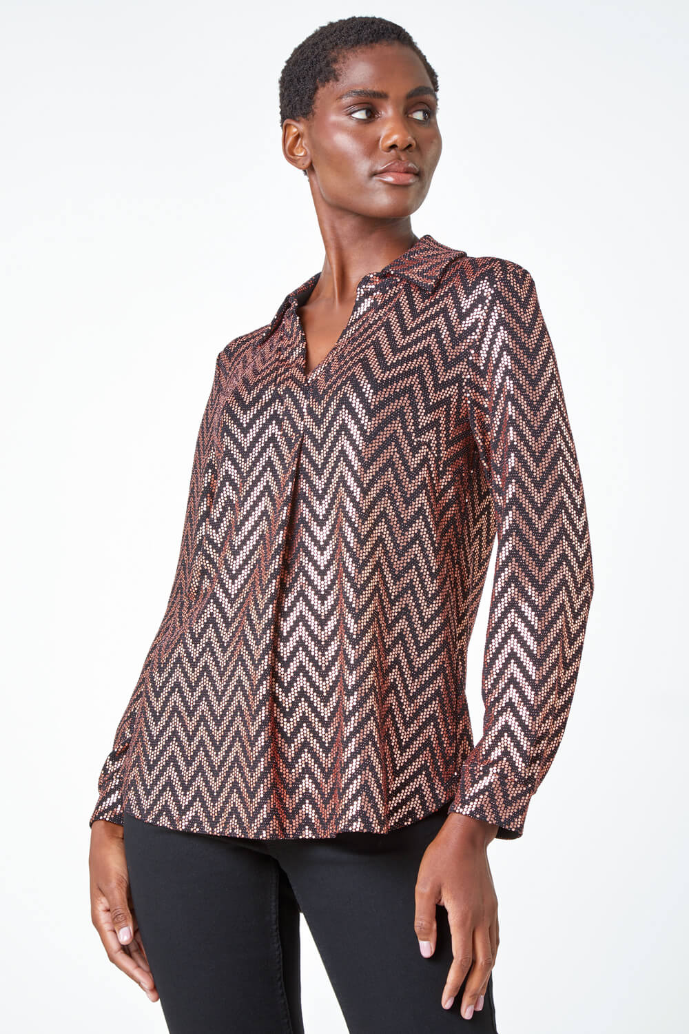 Gold Zig Zag Sequin Stretch Shirt, Image 1 of 5
