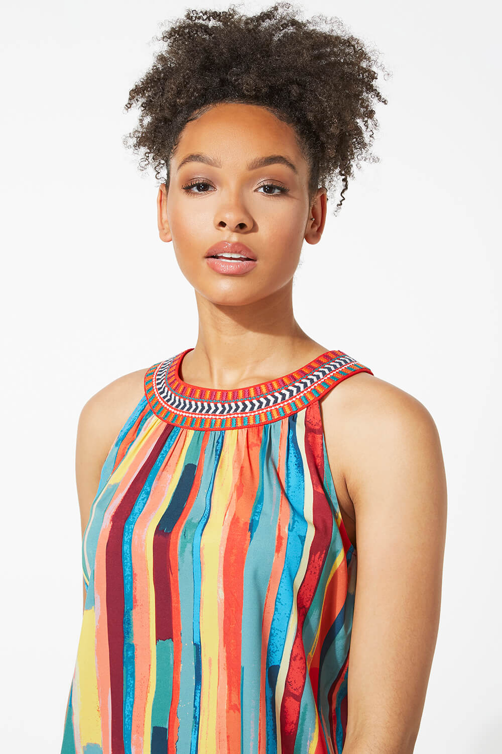 Multi  Stripe Print Embroidered Top, Image 2 of 4