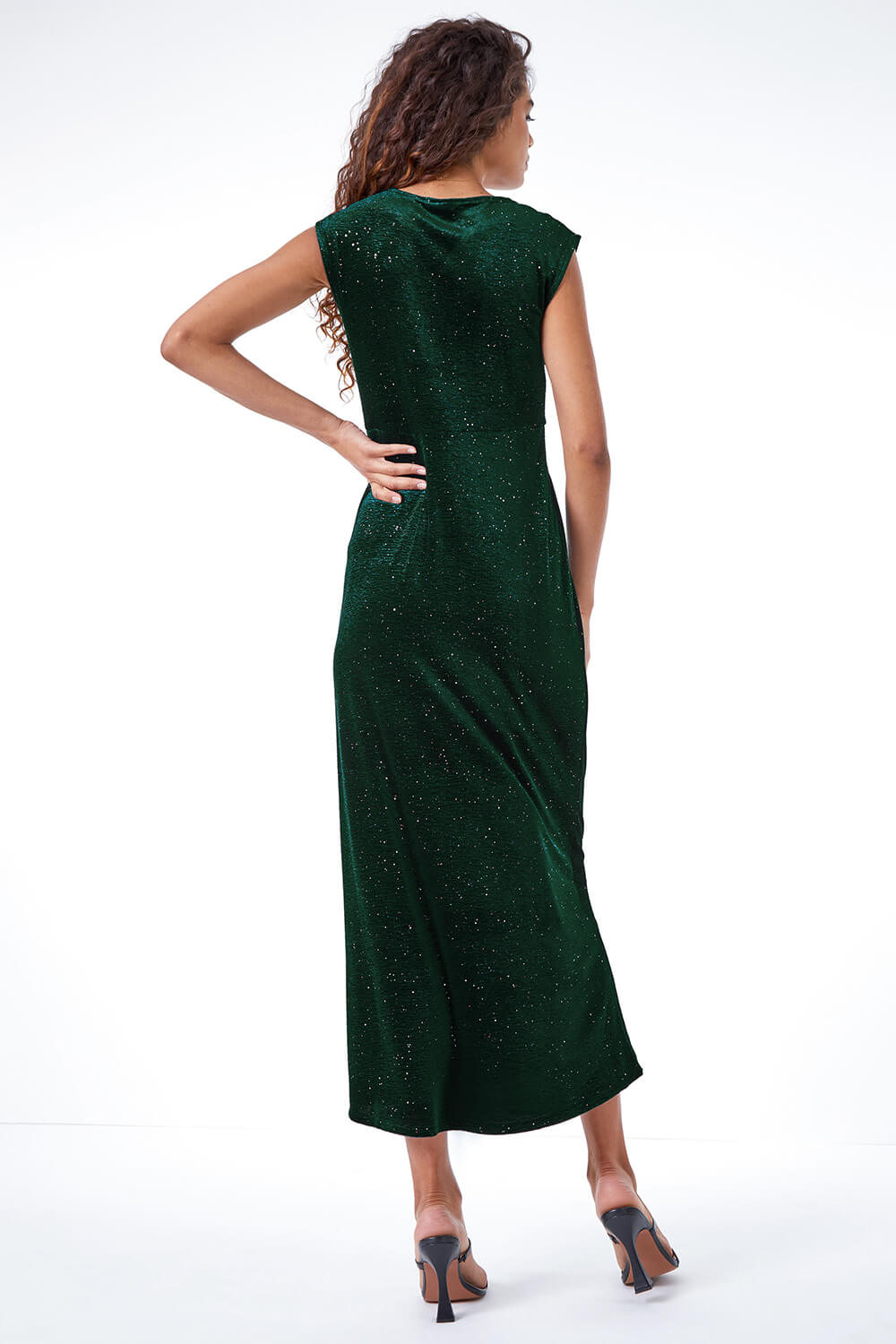 Glitter Velvet Maxi Dress in Dark Green Roman Originals UK