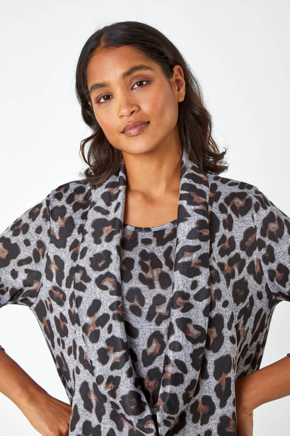 Neutral Animal Print Pocket Top with Snood, Image 4 of 5