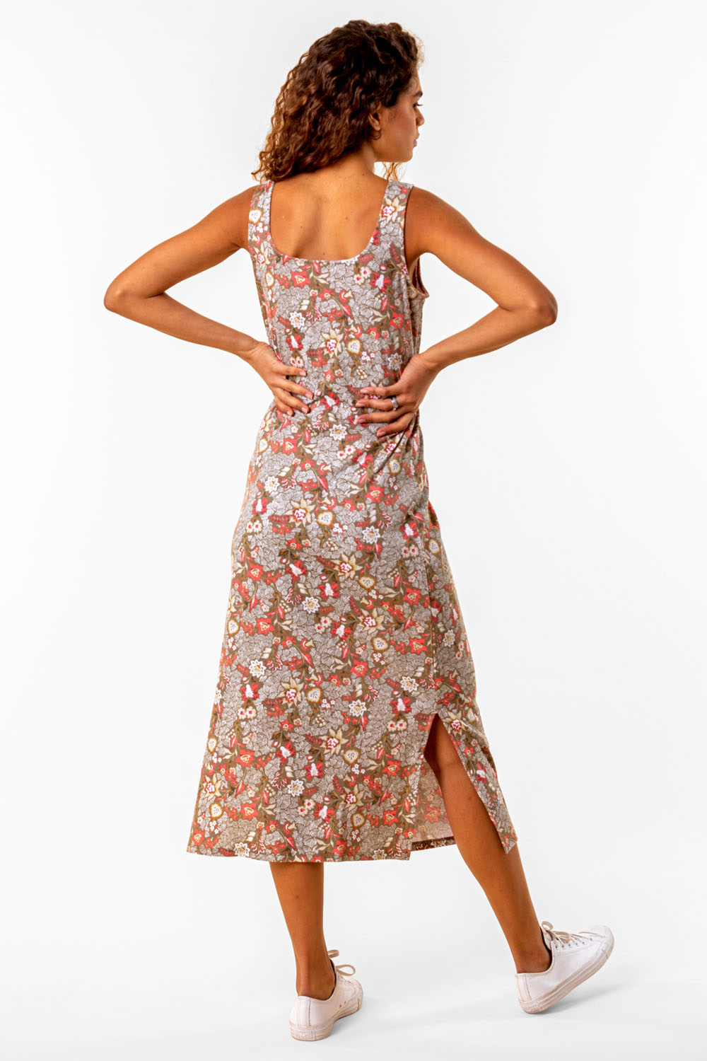 KHAKI Floral Print Jersey Maxi Dress, Image 2 of 4