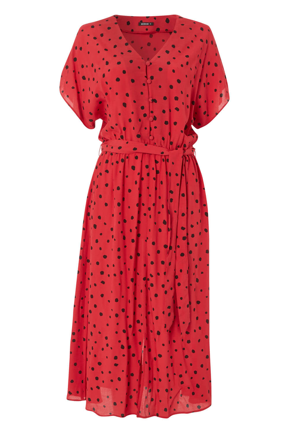 Red Polka Dot Midi Tea Dress, Image 4 of 4
