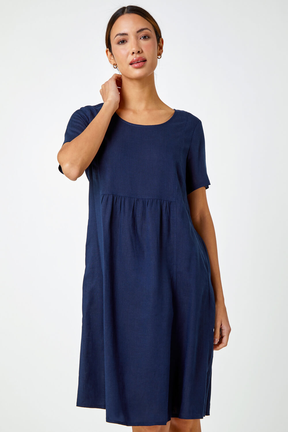 Navy  Relaxed Cotton Blend Pocket Dress, Image 2 of 5
