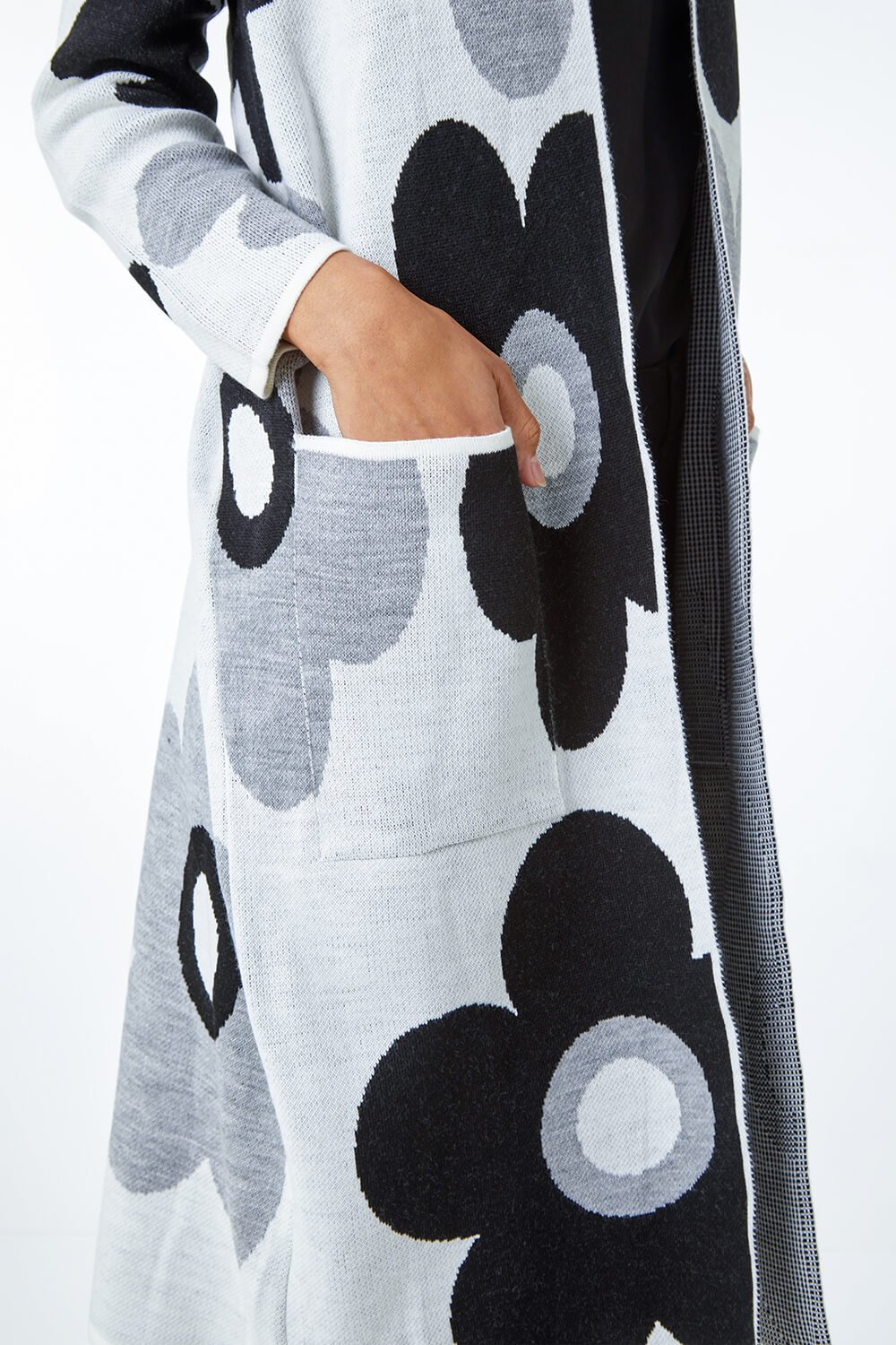 Floral Print Longline Coatigan in Light Grey - Roman Originals UK