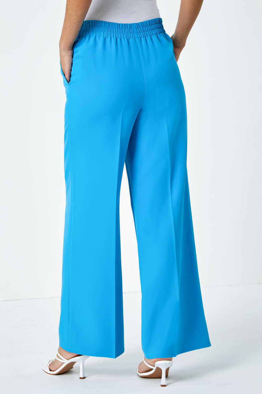 Turquoise Wide Leg Tie Front Stretch Trouser, Image 3 of 5
