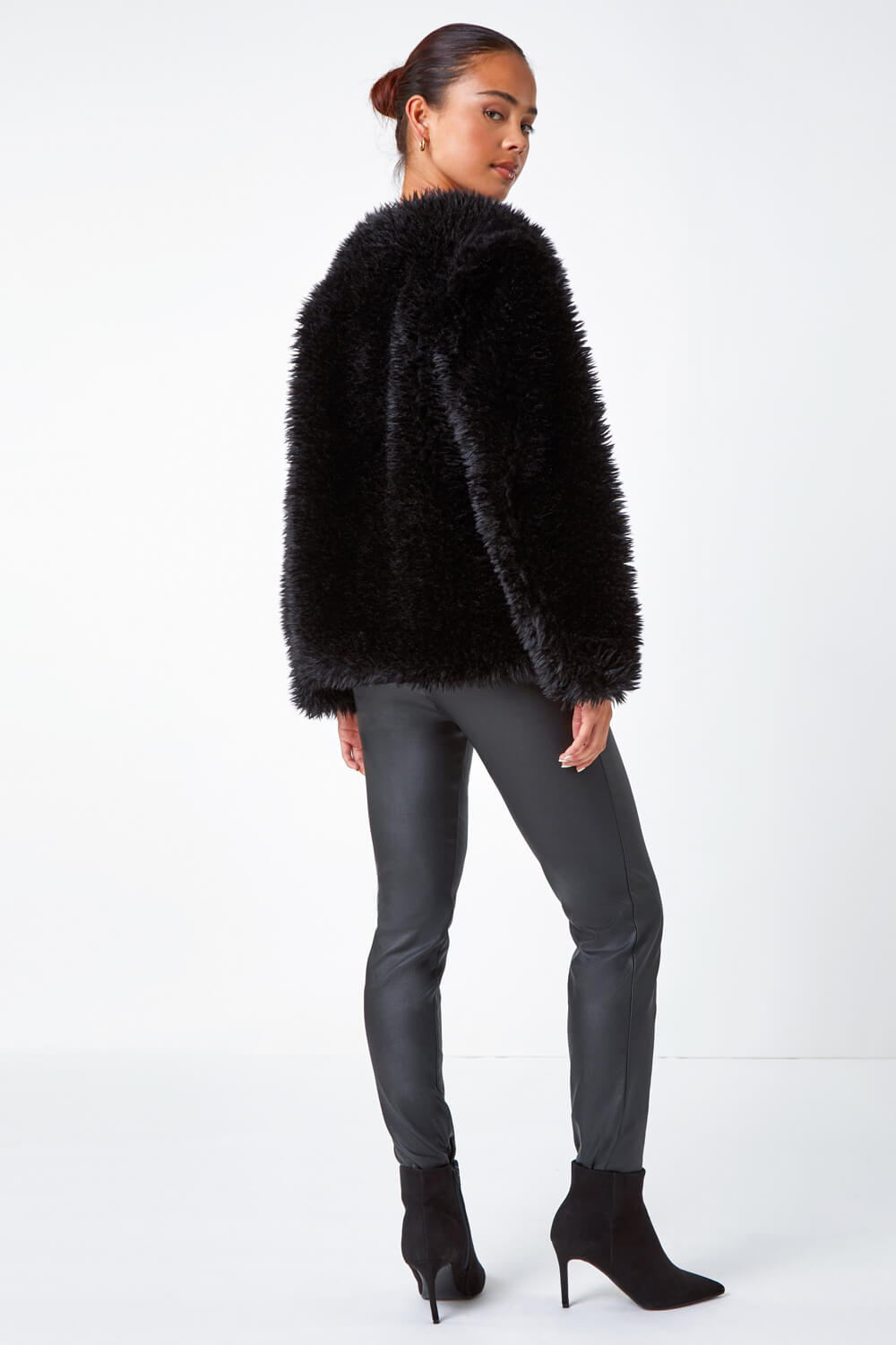 Black Petite Faux Fur Coat, Image 3 of 5