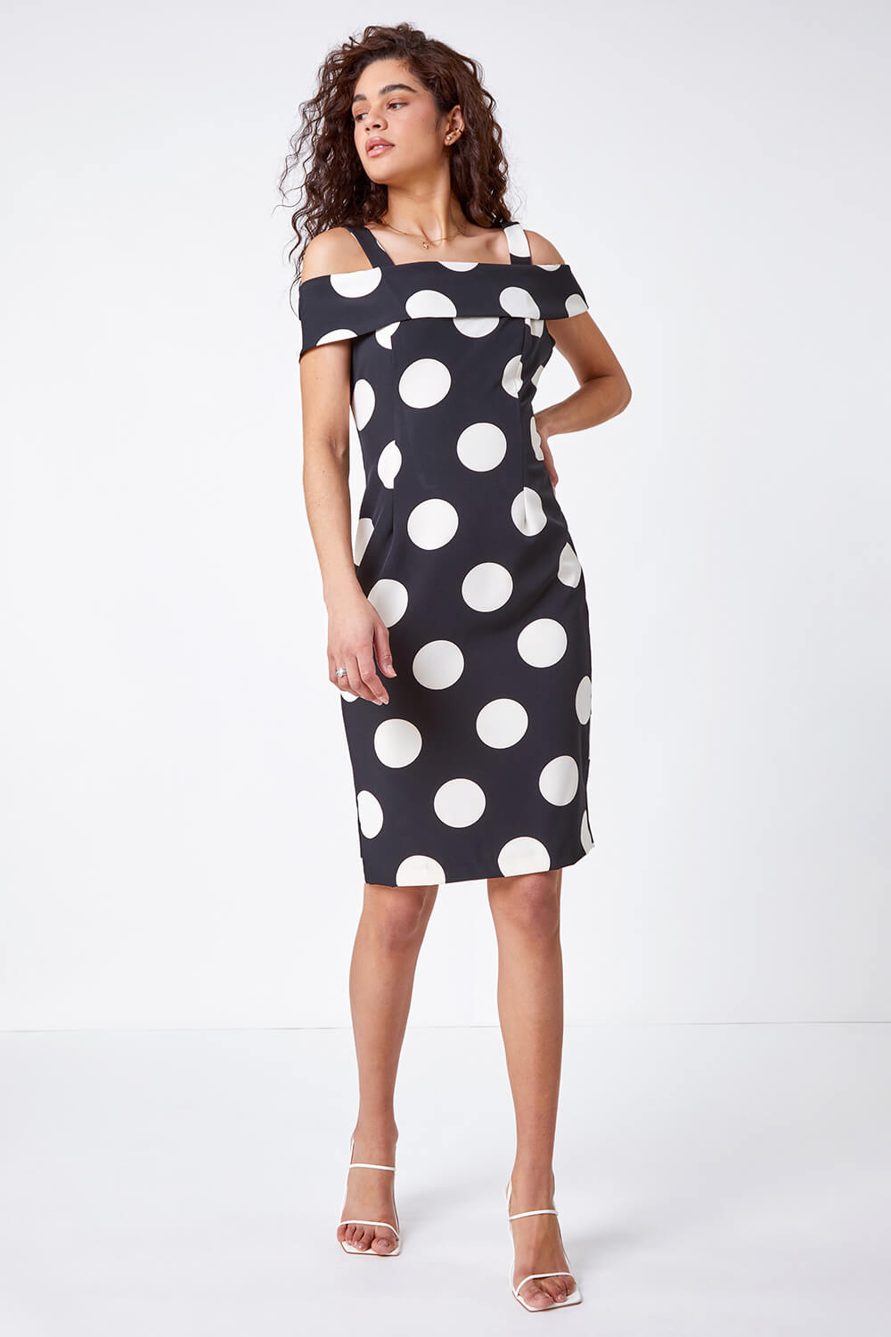 Black Polka Dot Bardot Dress, Image 2 of 5