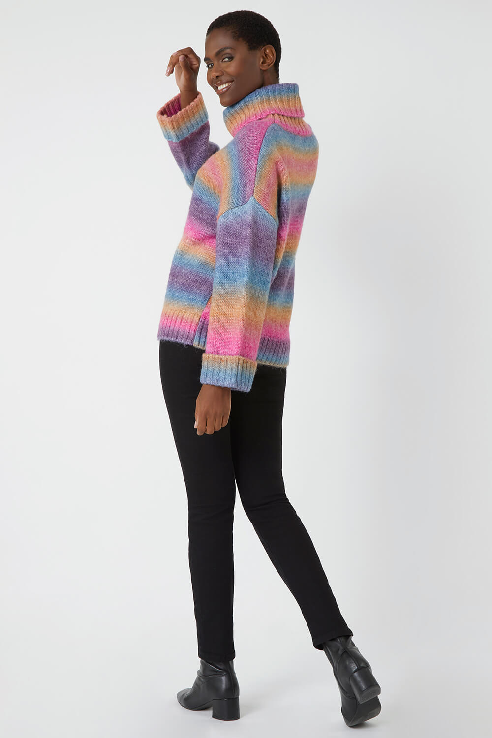 Multi  Relaxed Roll Neck Ombre Jumper, Image 3 of 5