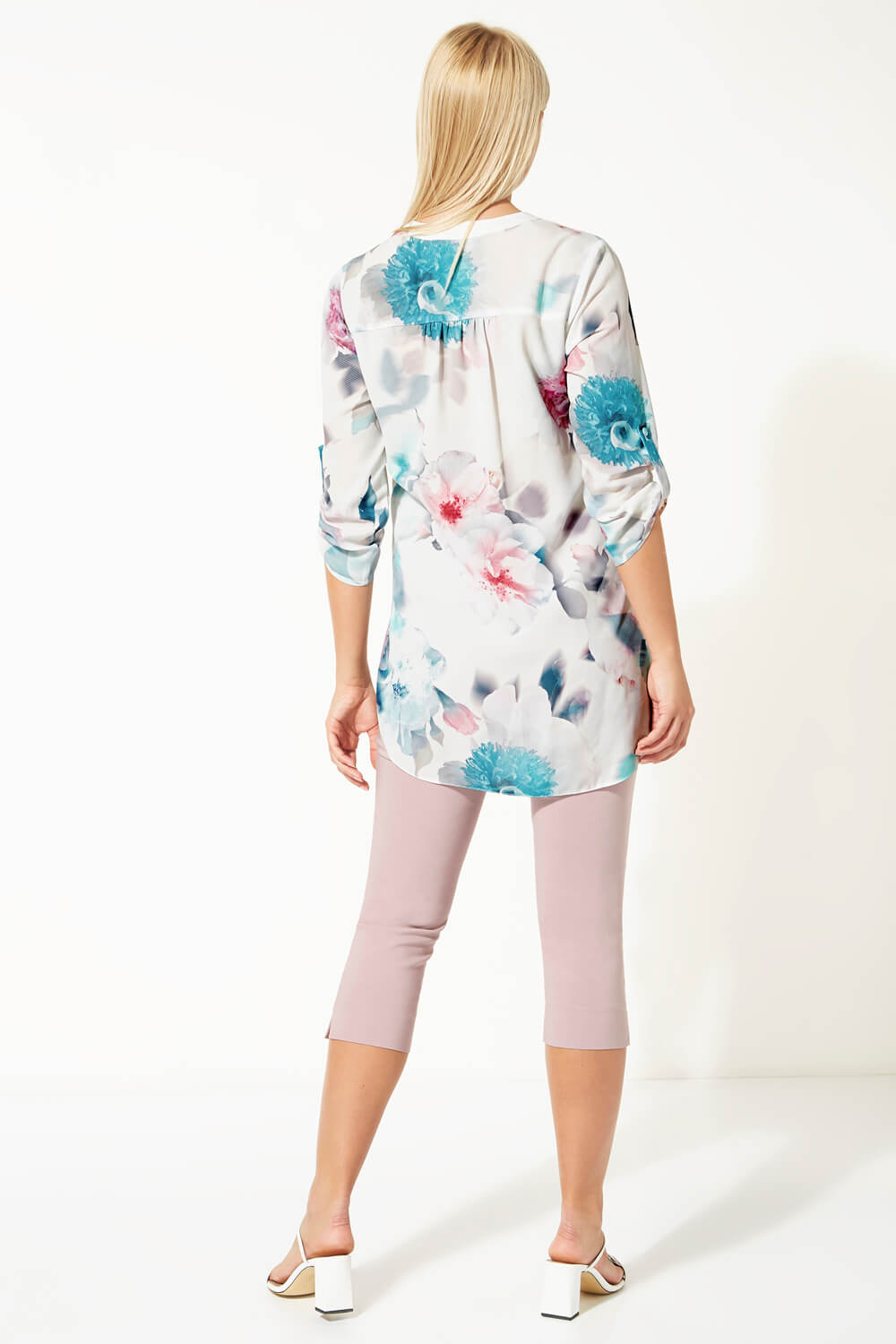 Multi  Floral Print Roll Sleeve Shirt, Image 3 of 4