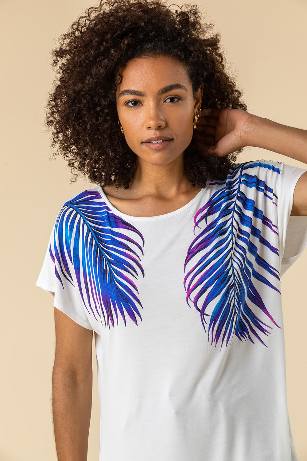 Ivory  Tropical Print T-Shirt Top, Image 4 of 4