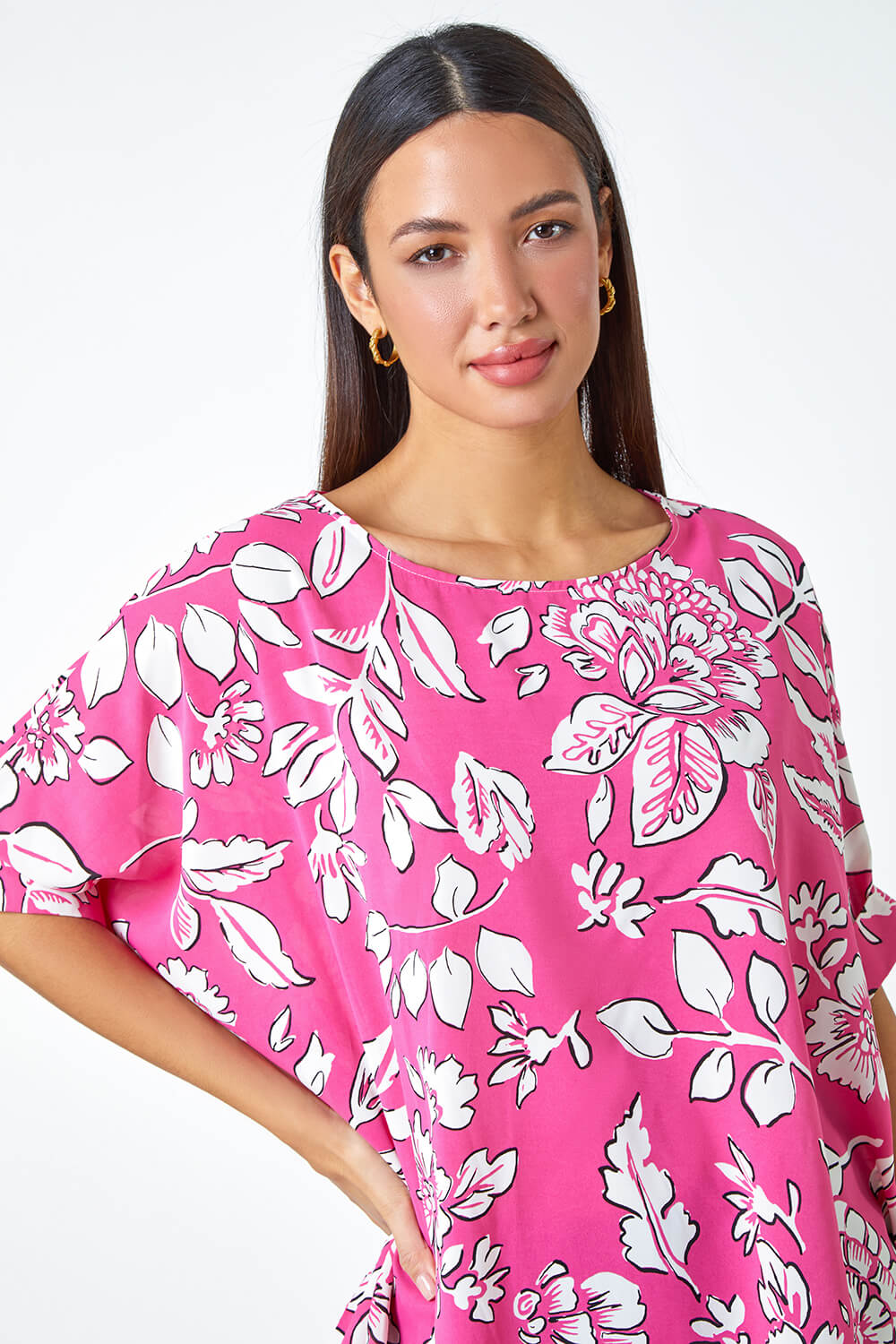 PINK Floral Print Button Back Top, Image 4 of 5