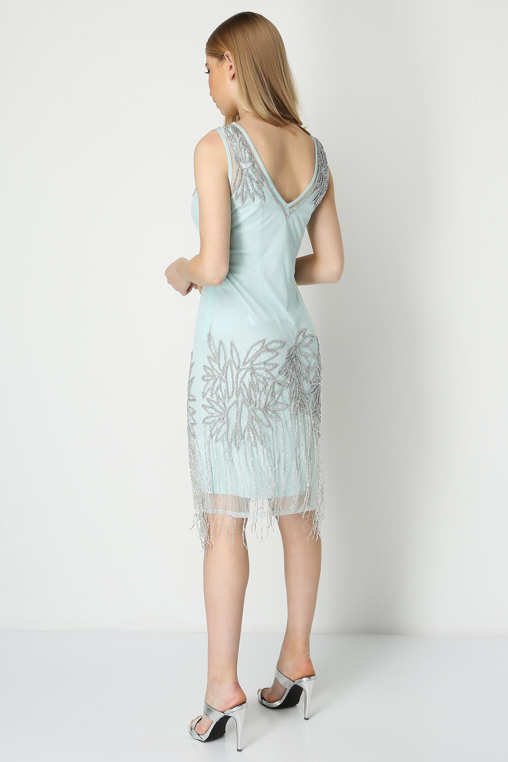 Mint  Embellished Flapper Dress, Image 3 of 5