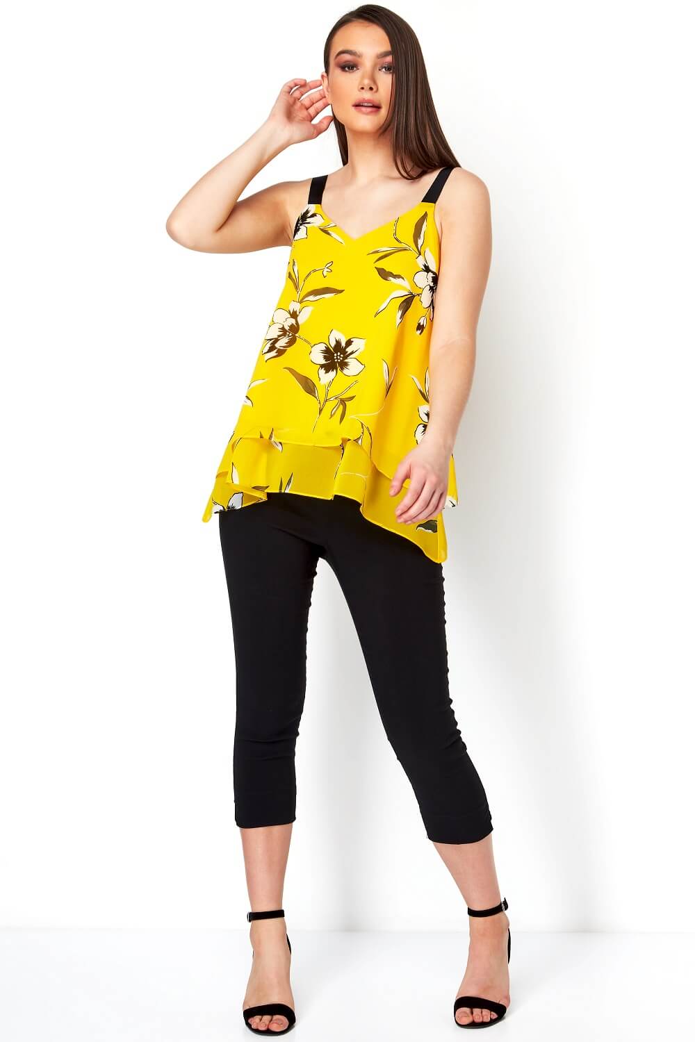 Yellow Double Layer Floral Vest Top , Image 2 of 9