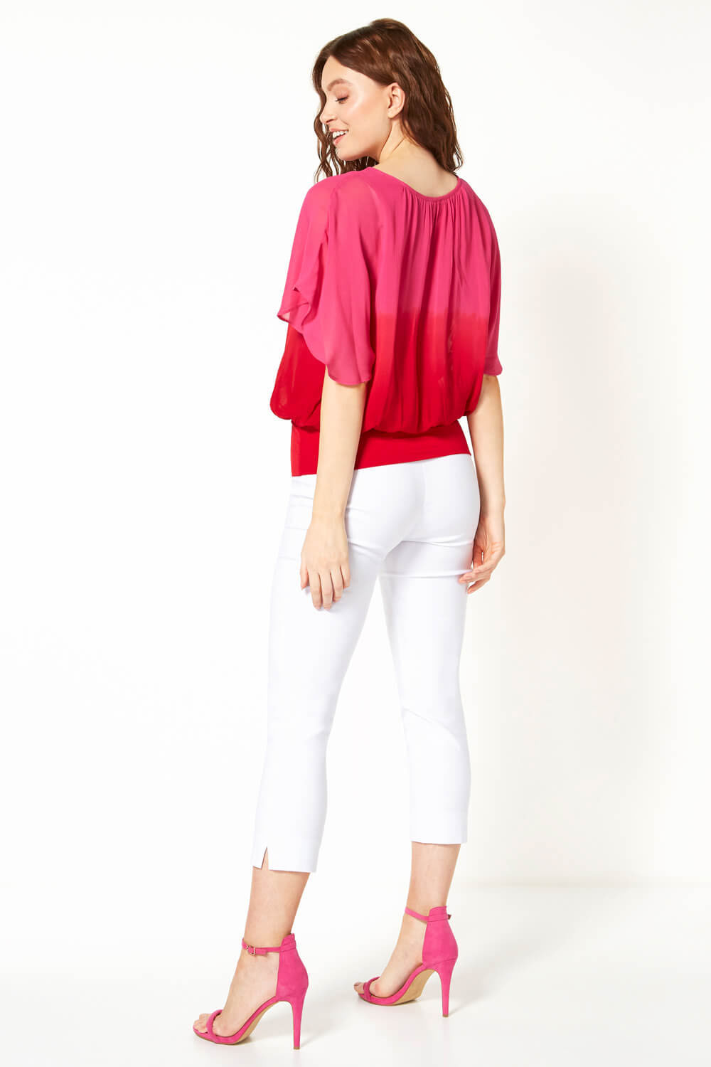 Fuchsia Ombre Batwing Overlay Top, Image 2 of 5