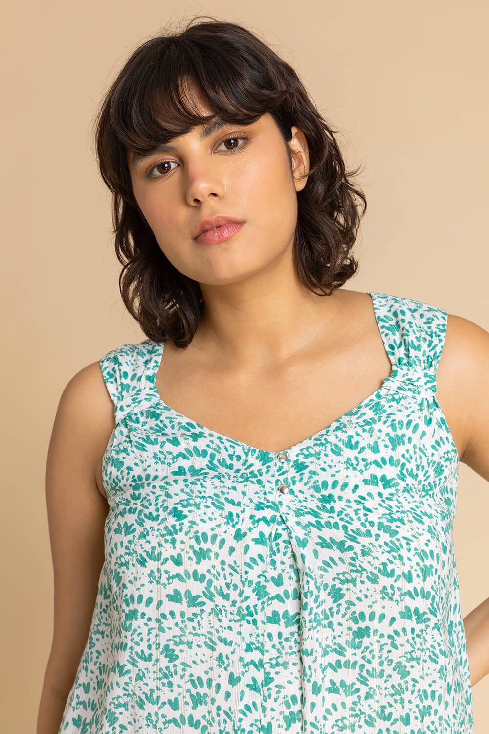 Mint Ditsy Print Pleat Front Cami Top, Image 4 of 4