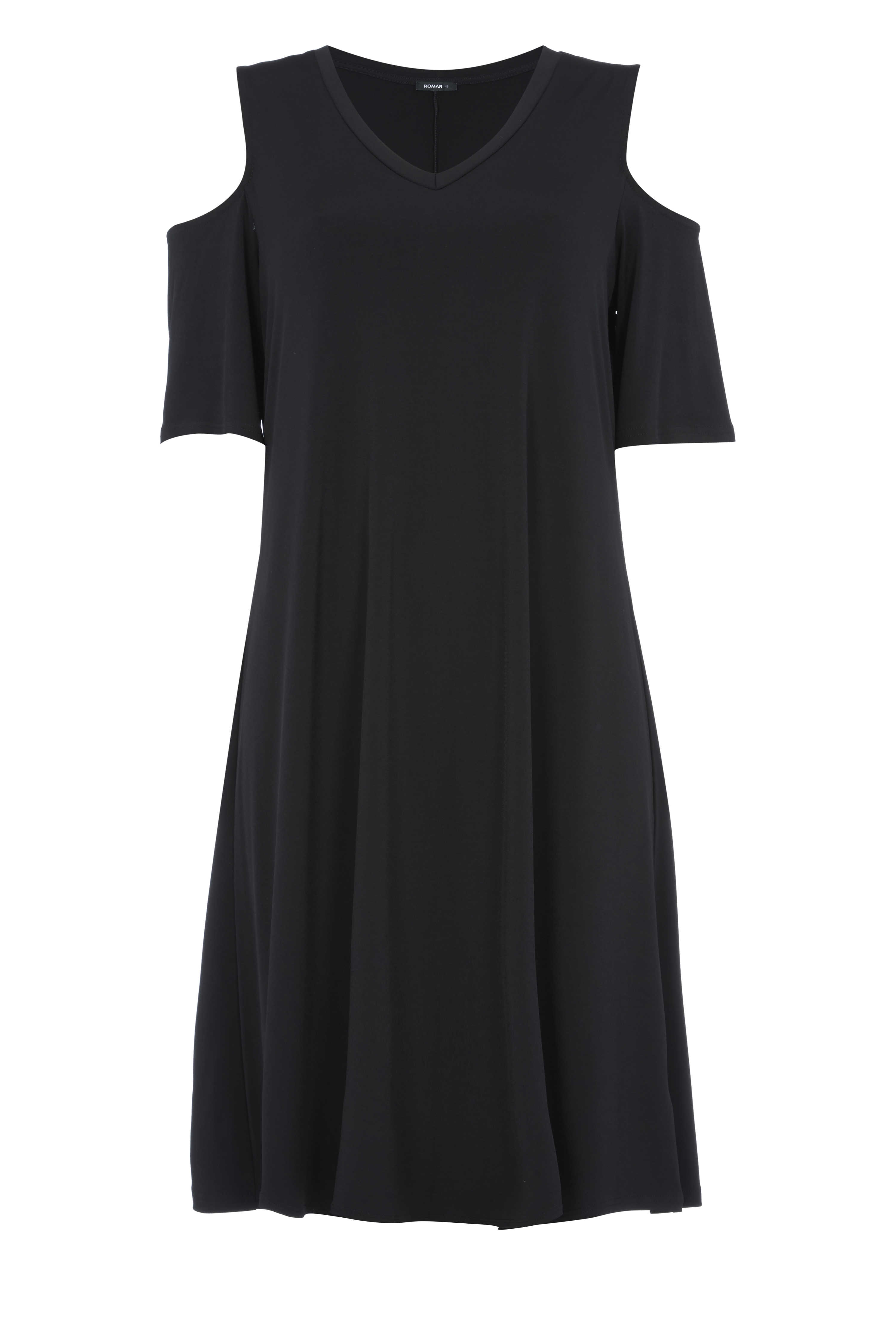 Online Exclusive Cold Shoulder Swing Dress in BLACK - Roman Originals UK